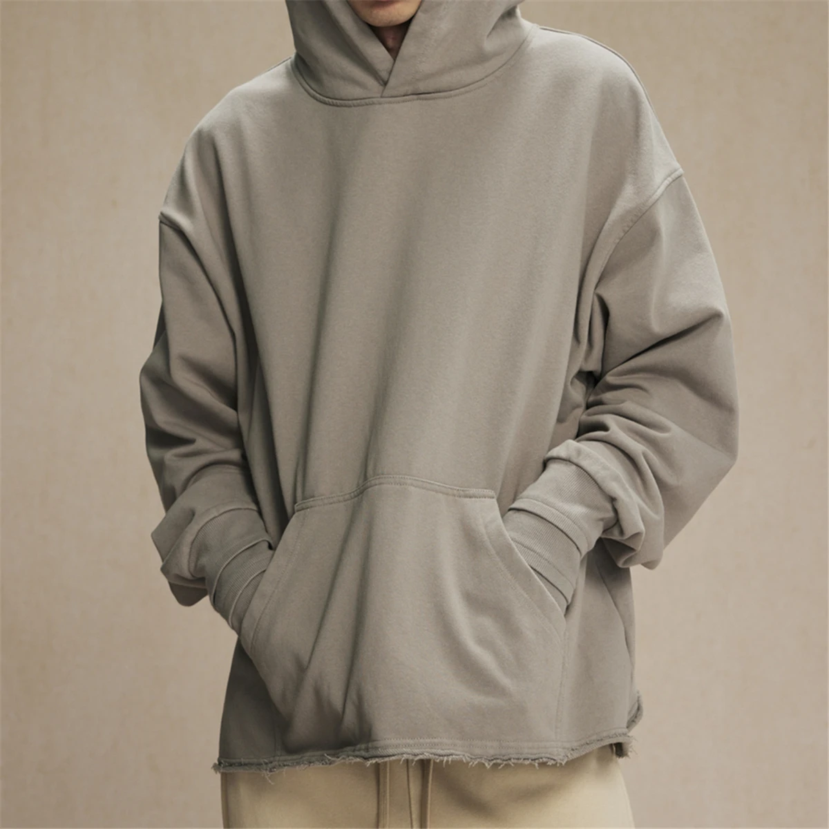 Oversize Washed Layer Hoodies 450gsm Cotton-Blend Short Style Pullover Men Unisex Streetwear