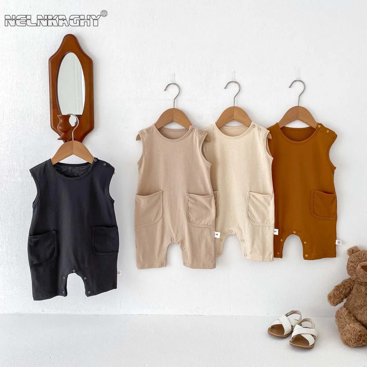 2024 Summer New in Kids Baby Girls Boys Casual Clothing Infant Toddler Sleeveless Solid Color Cotton Jumpsuits Newborn Romper