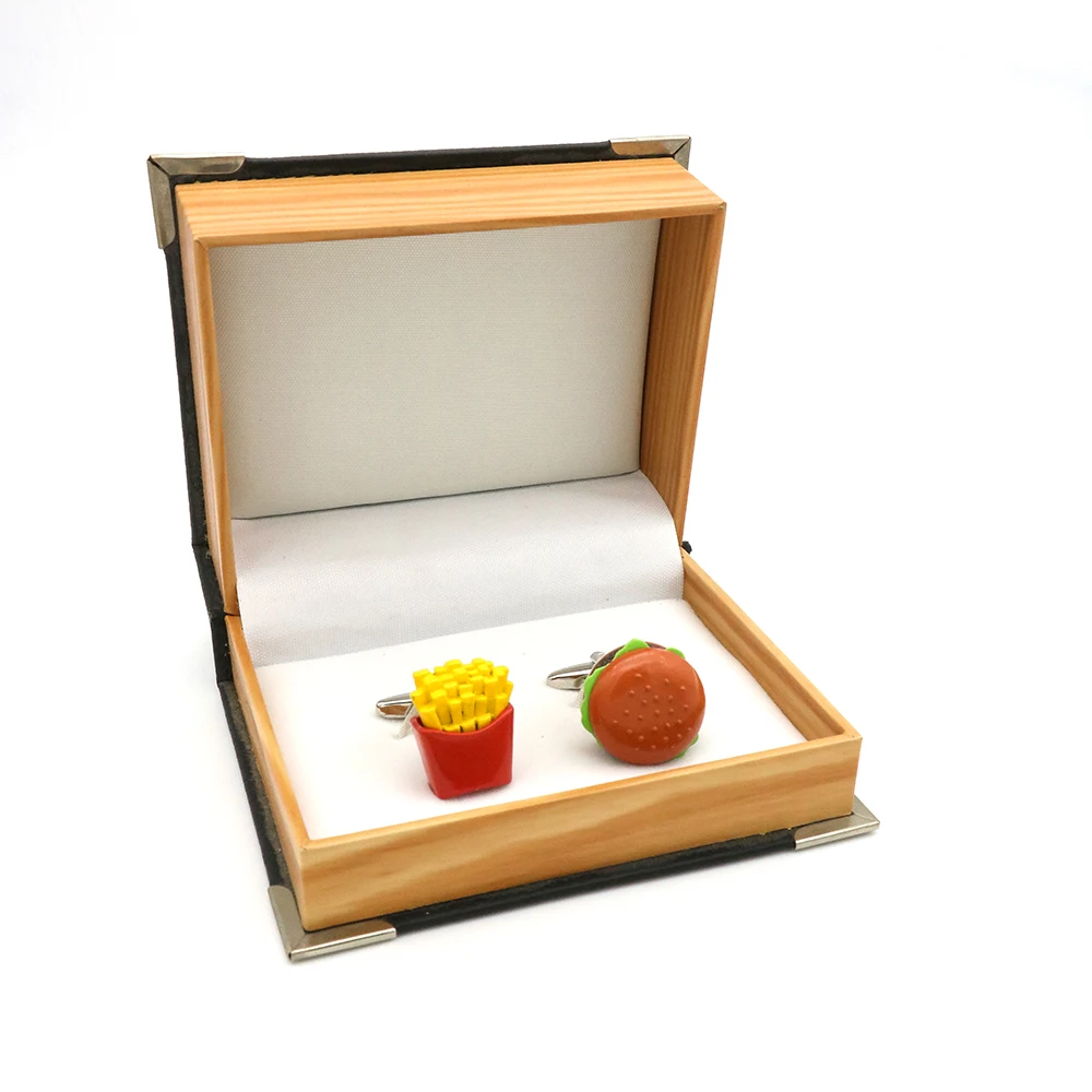 أزرار أكمام للوجبات السريعة من iGame باللون البني، أزرار أكمام بتصميم هامبورغ والبطاطس المقلية ذات جودة عالية من مادة النحاس للرجال #4