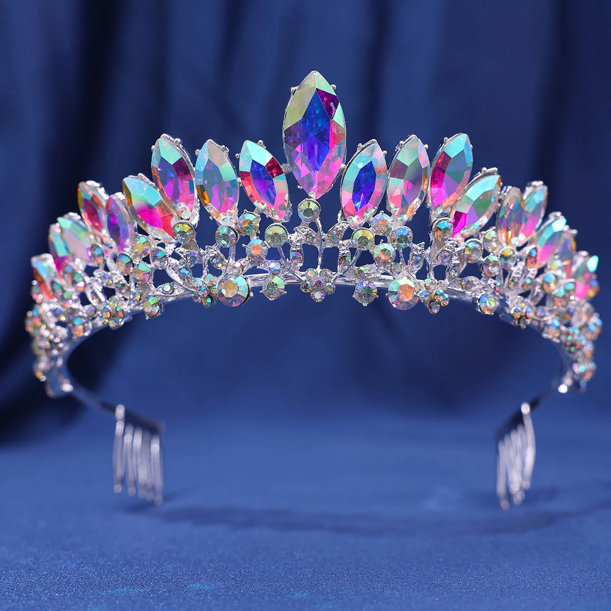 Baroque Crystal Bridal silvery Color Tiaras Crown With Comb Rhinestone Diadem for Royal Bride Headbands Wedding Hair Accessories