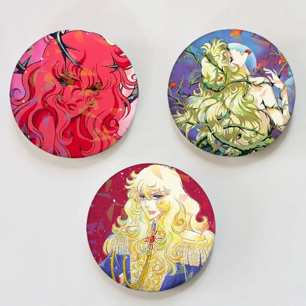 Comic t-a rosa de versalhes redondo laser crachá broche roupas mochila acessórios lapela decoração presente