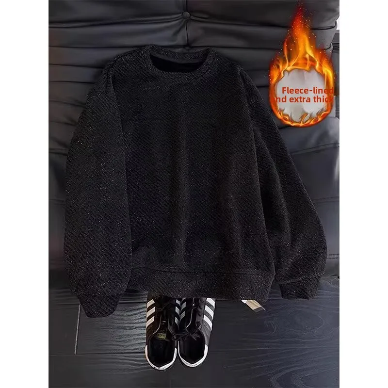 

Thiened Fce Knitted Sweatirt ex Winter Long Sve Crew Ne Pullover Casual Inner Wear American Sle oulder Line