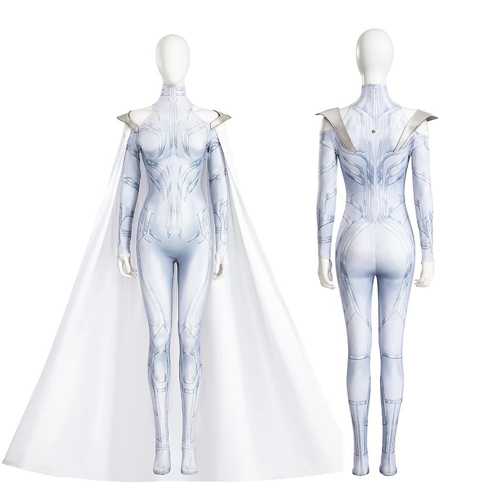 

Comic Superhero Cosplay Costume Hela Sexy Tight Fitting White Jumpsuit Costume And Cape Set Halloween Carnival Costume