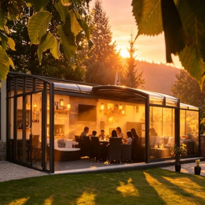 Durable Aluminum Frame Glass Sunroom Outdoor Glass House Movable Conservatory Double Tempered Waterproof for Backyard Patio