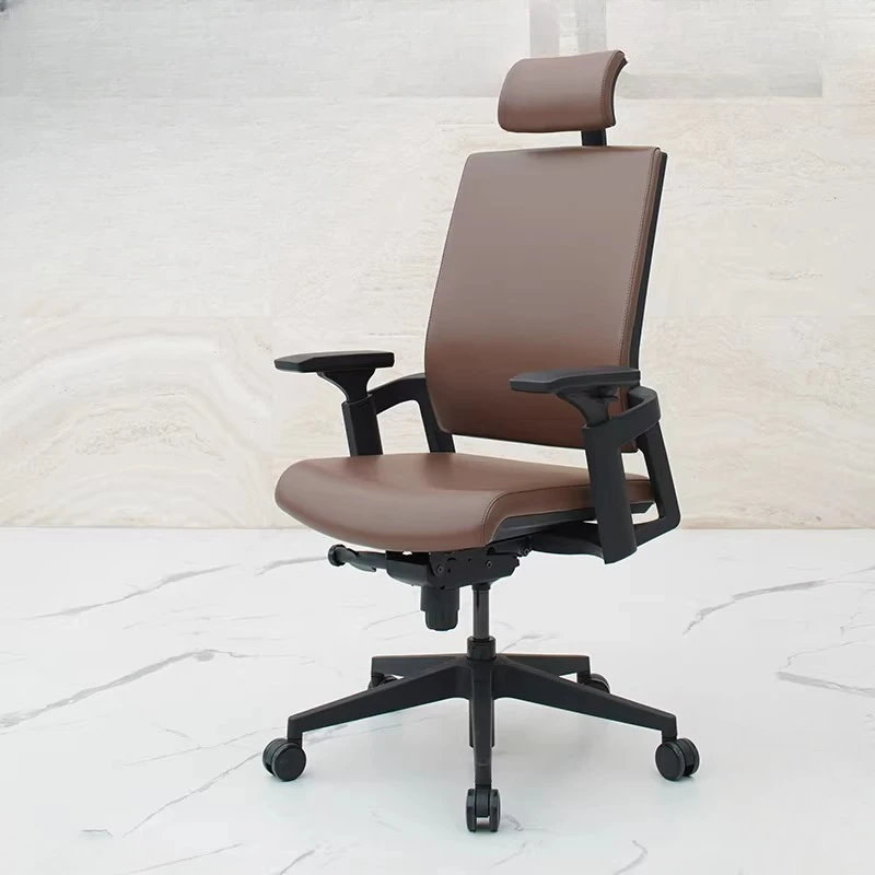 Simple Modern Brown High Back Boss Chair Multifunctional Adjustment Leather Executive Chair Stylish President's Office Chair