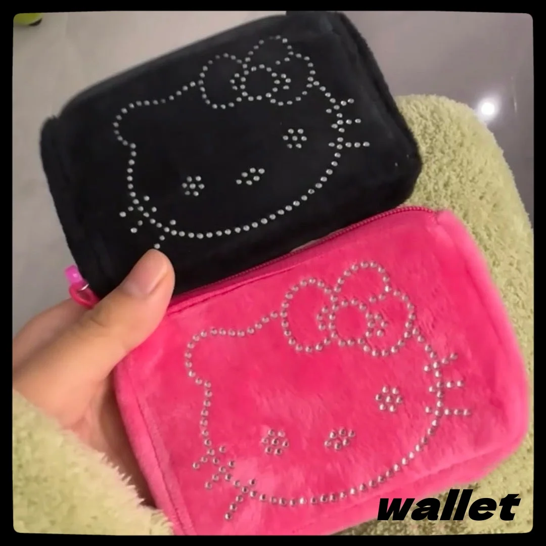 

Japanese hello kitty cute portable coin purse mini storage black key bag portable headphones bag cute clutch wallet