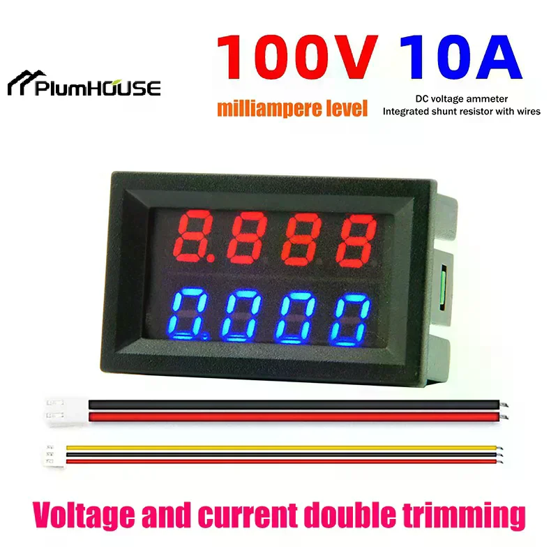 4 Digit 5 Wire Mini Digital Voltmeter Ammeter DC 100V 10A Voltmeter Ammeter Dual LED Display