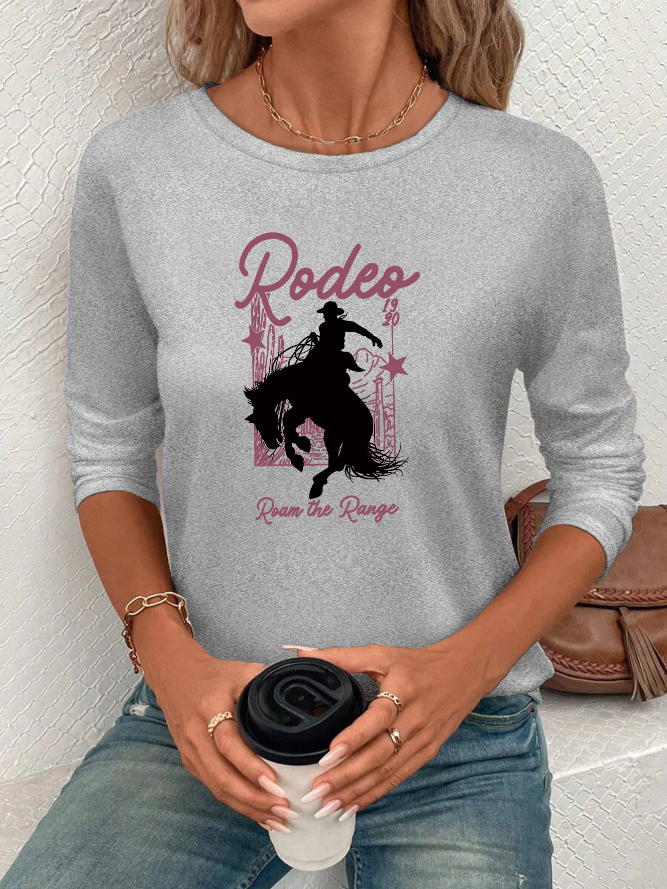 

Printed pattern women's round neck T-shirt, casual T-shirt, regular fit, machine washable, all-season versatile, 100% polyester