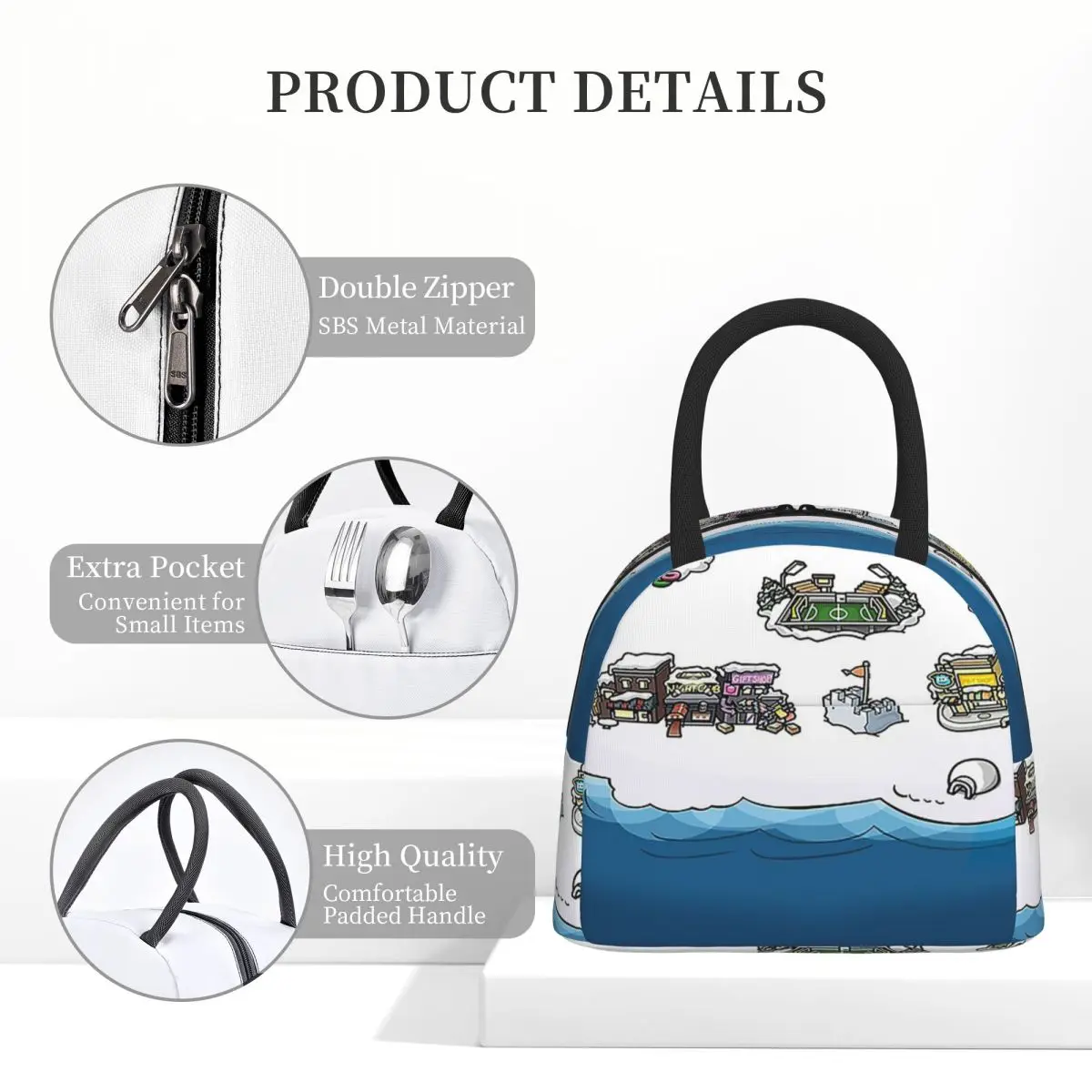 Club Penguin Map Lunch Bags Insulated Bento Box Waterproof Lunch Tote Leakproof Picnic Bags Thermal Bag for Woman Student Work