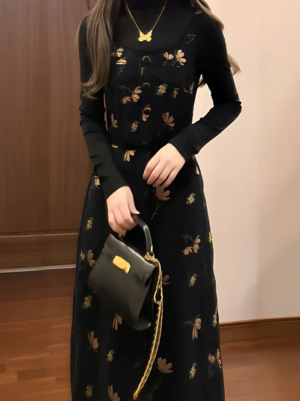 

Ретро Faionable Ele Base irt Strap ter Юбка Футболка Комплект Высококачественная чувственная красивая зимняя коллекция 2026