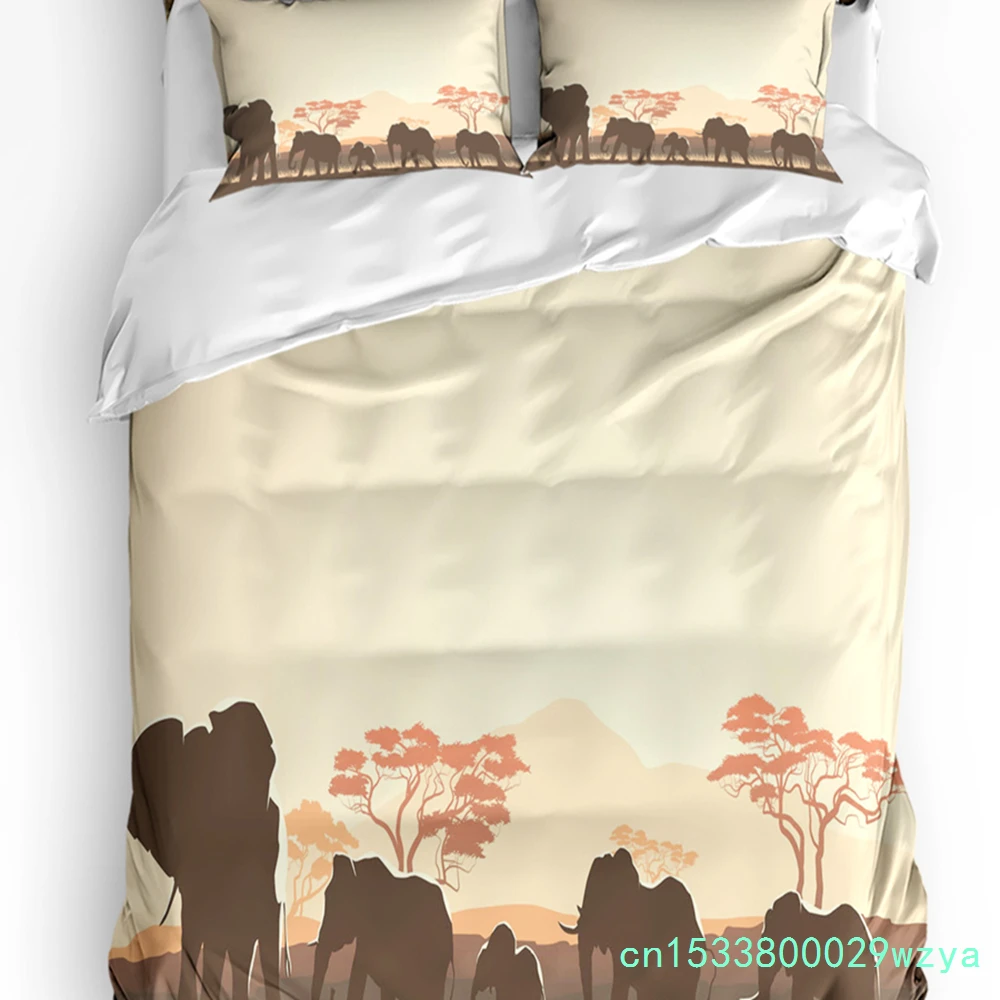Africa Animal Elephant Meadow Bedding Set 3pcs Duvet Cover Pillowcase Kids Adult Quilt Cover Double Bed Set Home Textile