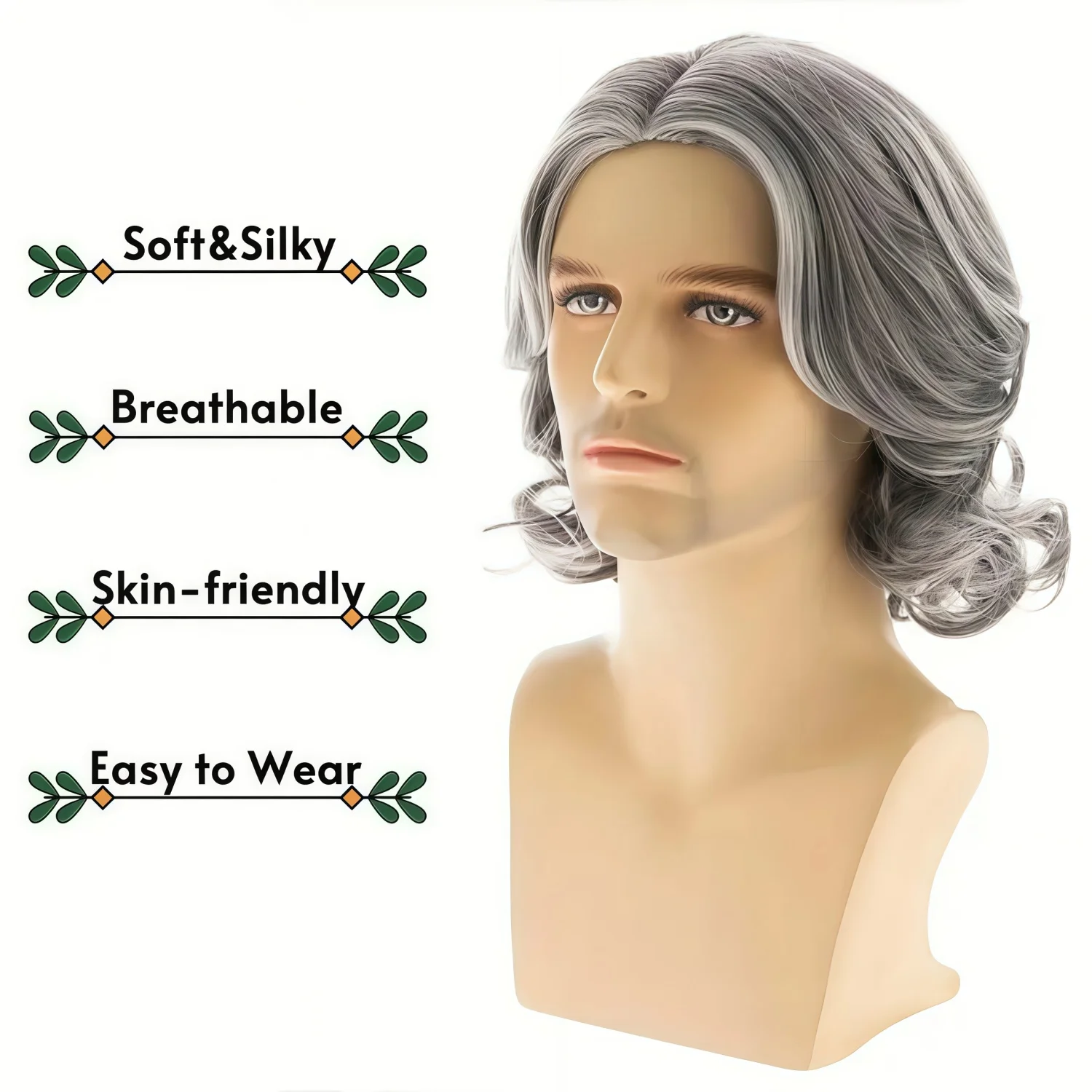 Elegant Sliverygrey Short Bob Wig Shoulder-Length, Heat Resistant Synthetic Wig with Side Bangs,Carnival,St. Patrick's Day image 3