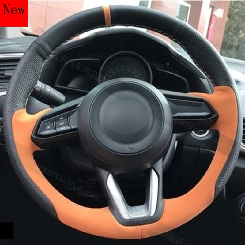 

DIY Hand-Stitched Leather Car Steering Wheel Cover for Mazda 3 CX-30 CX-8 CX-4 Atenza CX-5 Interior Accessories