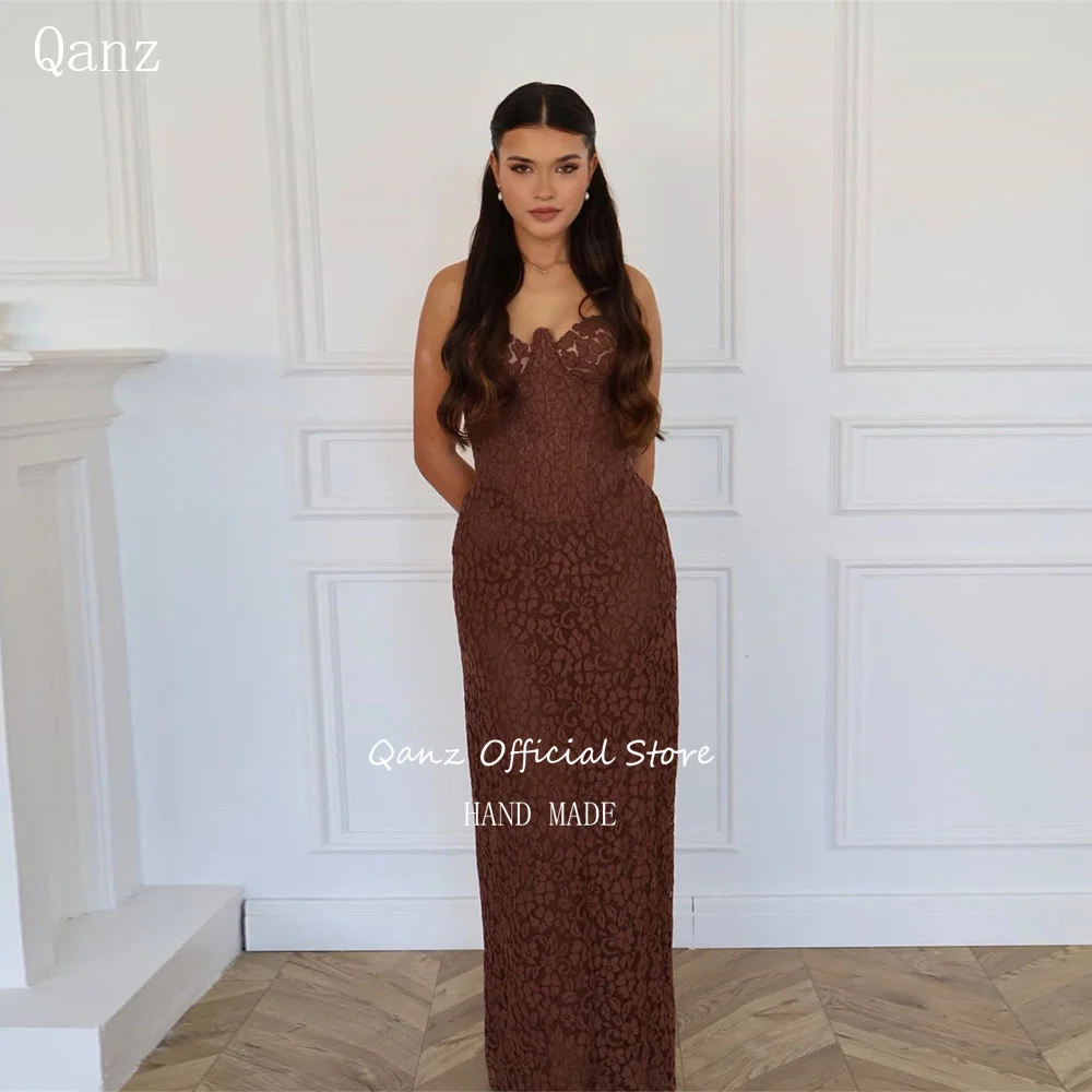 

Qanz коричневое кружевное женское платье для выпускного вечера Милая Русалка Элегантные вечерние платья без рукавов Корсет Свадебные мероприятия для гостей по индивидуальному заказу
