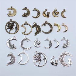 10pcs Moon Charms For Jewelry Making Antique Bronze Silver Color Pendants Making DIY Handmade Tibetan Finding Jewelry