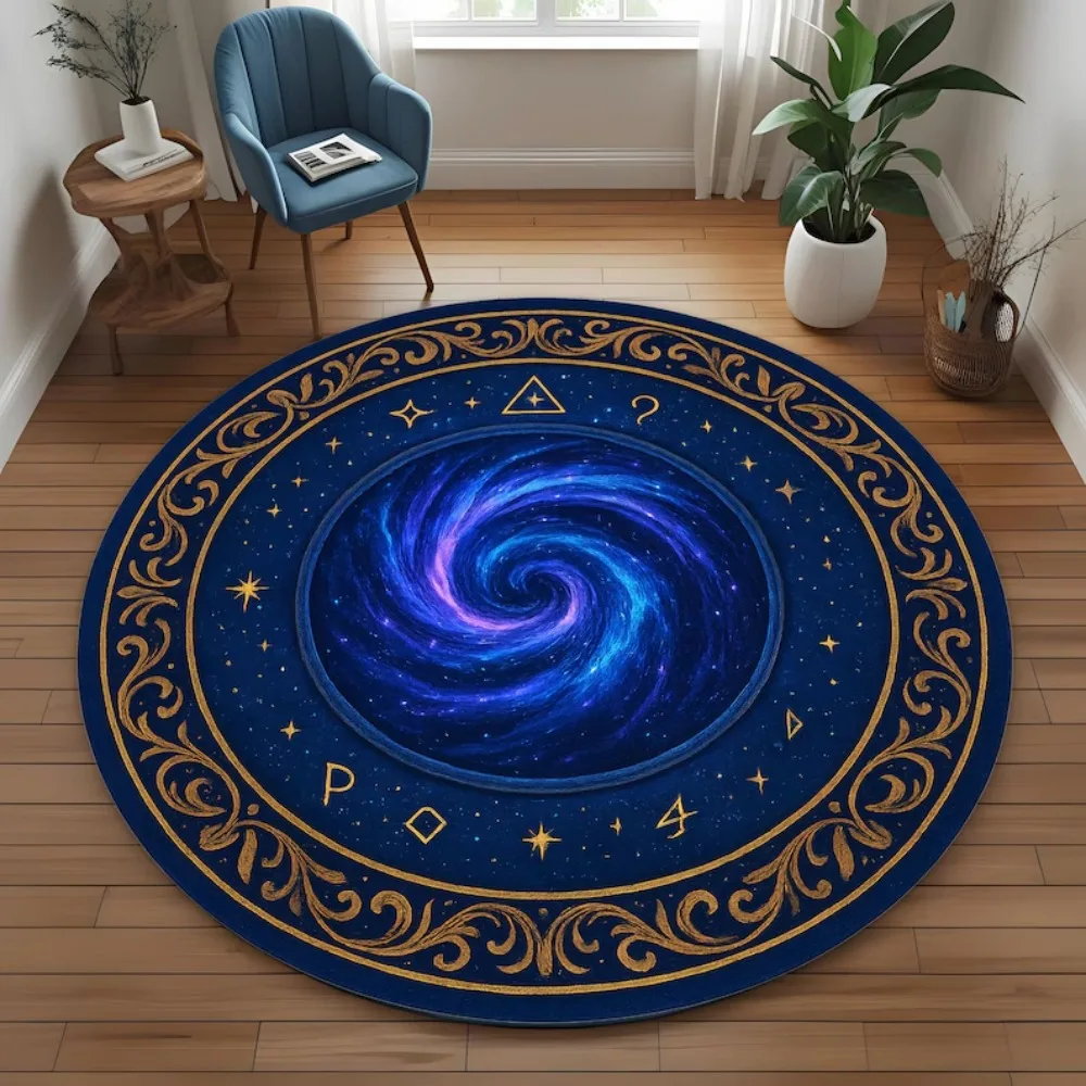 Round Witchcraft Altar Rug Pentagram Magic Book Design Occult Gothic Decor Washable Carpet for Living Room Bedroom Floor Mat