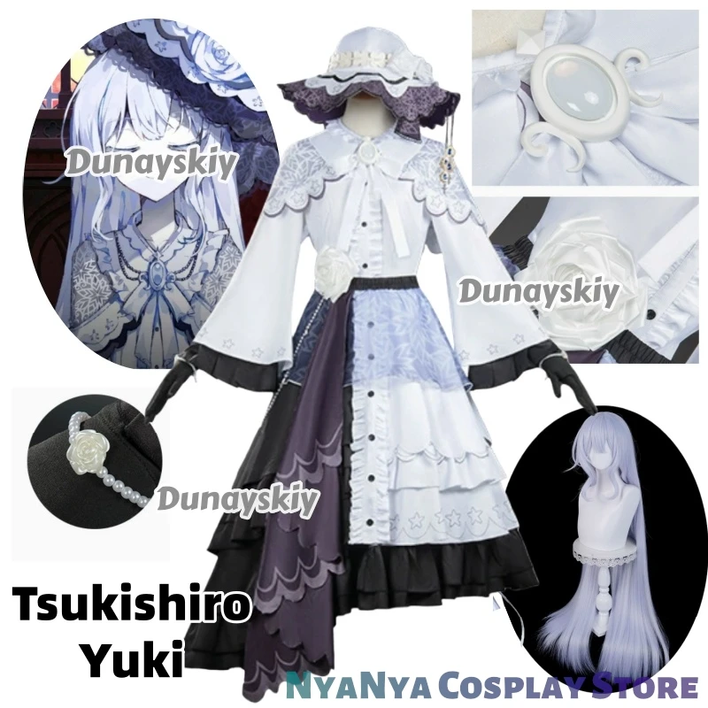 

Костюм для косплея «Ведьма из магического мира»: Тсукиширо Юки, белое, фиолетовое, черное кружевное платье, шляпа, полный комплект, готический наряд, для Comic Con