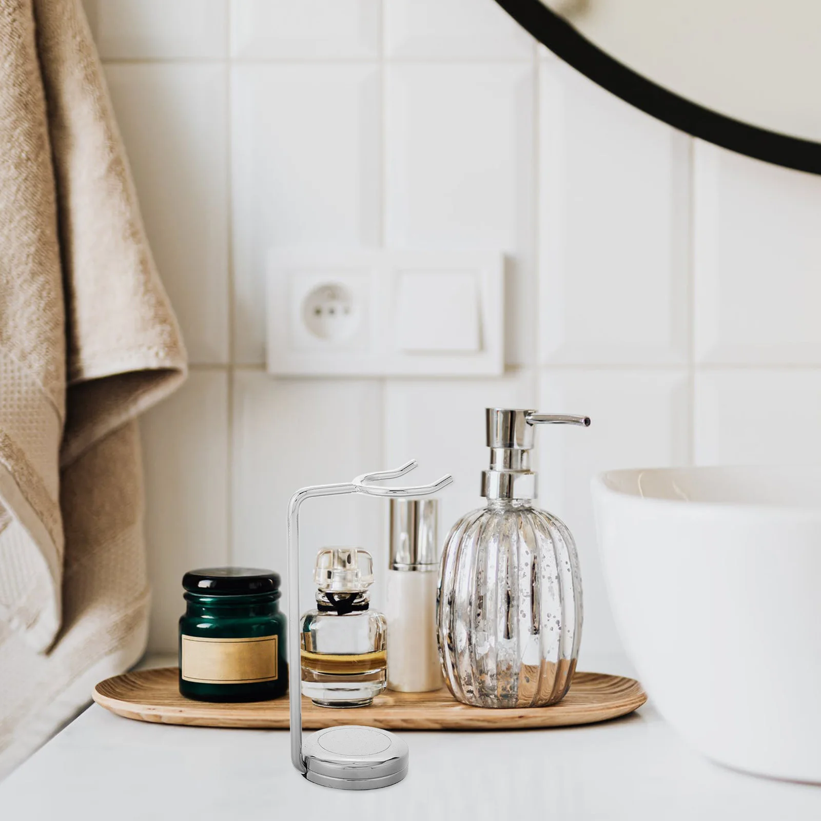 حامل فرشاة الحلاقة المصنوعة من خليط معدني، قاعدة مضادة للانزلاق للرجال، منظم للسفر في الحمام، تصميم متين متعدد الوظائف، شعيرات ناعمة #4