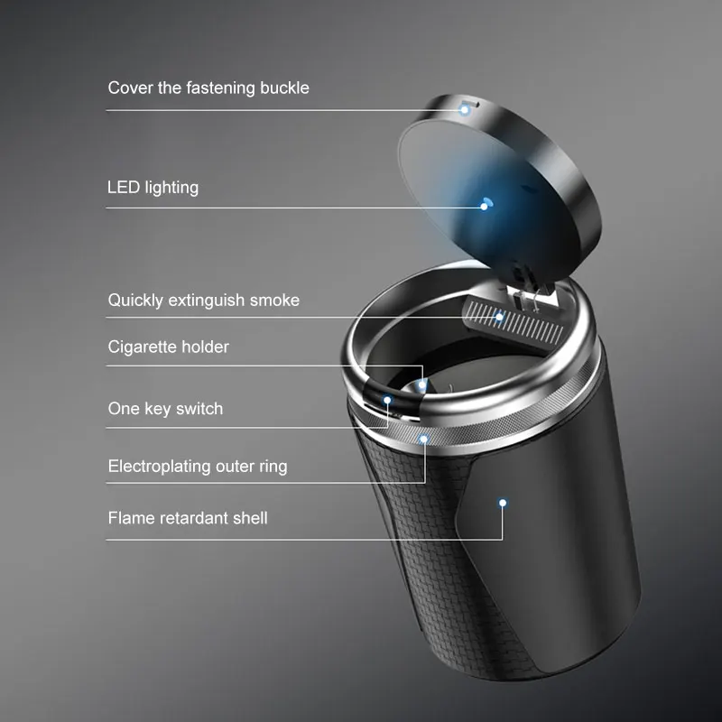 Car Ashtray With LED Light For BMW X1 X2 X3 X5 X4X6 X7 1 3 5 6 7 Series E60 E90 E70 G20 G30 G70 i7 Flame Retardant Cigarette Box view 3