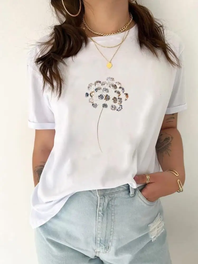 

Print T-shirt Top Women Fashion Casual Clothing Female Dandelion Trend Cute 90s Graphic T Shirt Short Sleeve Tee