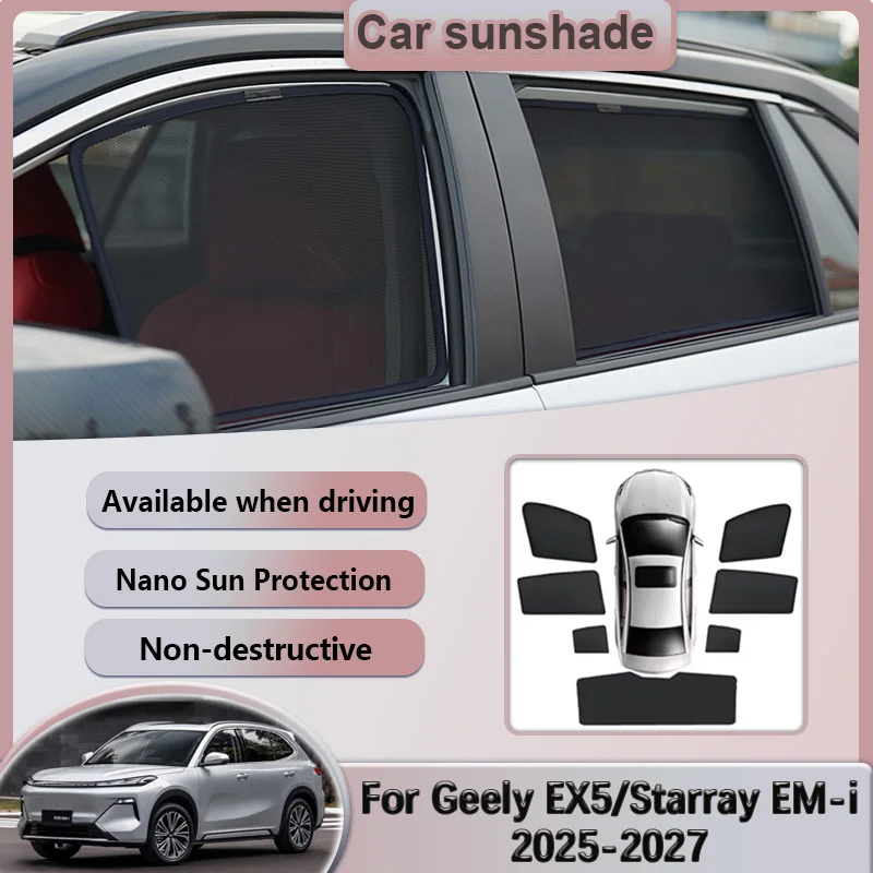 Sun Visors For Geely EX5 EM-i Starray E5 2025 2026 2027 Car Mesh Sunshades Window Magnetic Privacy Curtain Shield Accessories