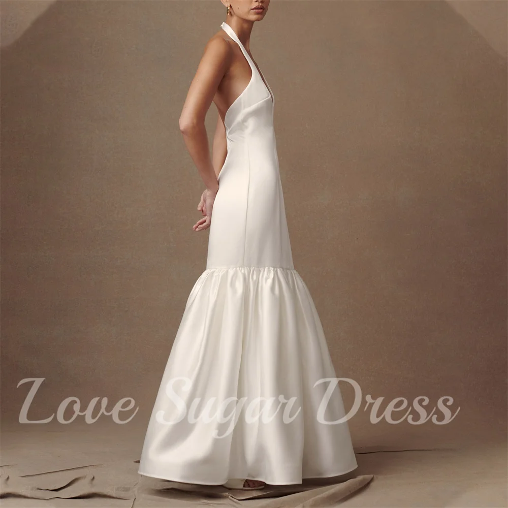 Moda vestido de noiva sereia para mulheres V Neck Satin Bridal Gowns Sexy Backless Formal Bride Dresses robe de mariée