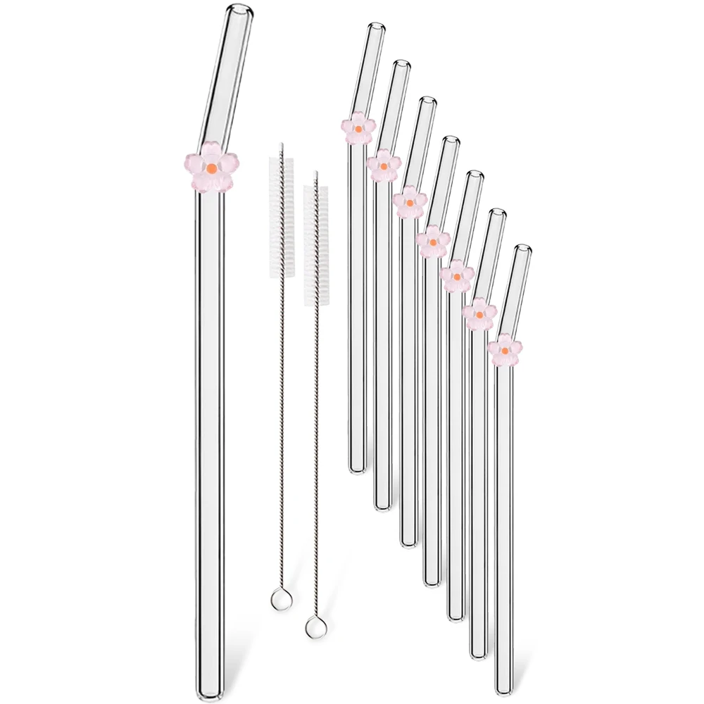 10Pcs Reusable Drinking Glass Straw Set Cute Flower Shape Straw For Smoothies Juice Milk Bar Accessories Theme Party Bar Tools