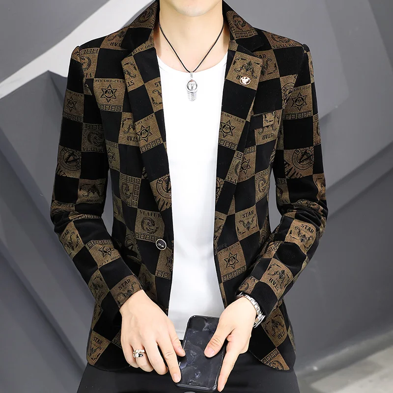 

Мужская повседневная куртка Ele Busin в клетку, осенняя, модная, для поездок на работу, легкая, приталенная, на одной пуговице, с длинным рукавом, молодежная, популярная