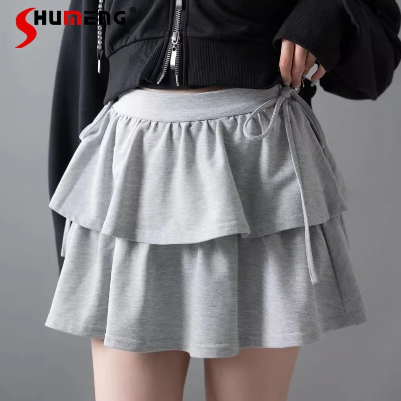 

Japanese Rojita Style Sweet Trouser Skirt Thin Lace-up Waist Multi-layer Cake Skirts Versatile Solid Color Sports Clothes Female