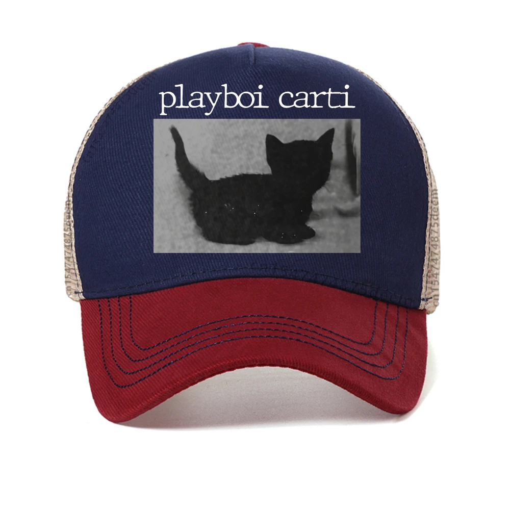 

Playboi Carti Oversized Hip Hop cap Cute Cat Print baseball caps Harajuku Mens Streets sport hat adjustable mesh Snapback hat