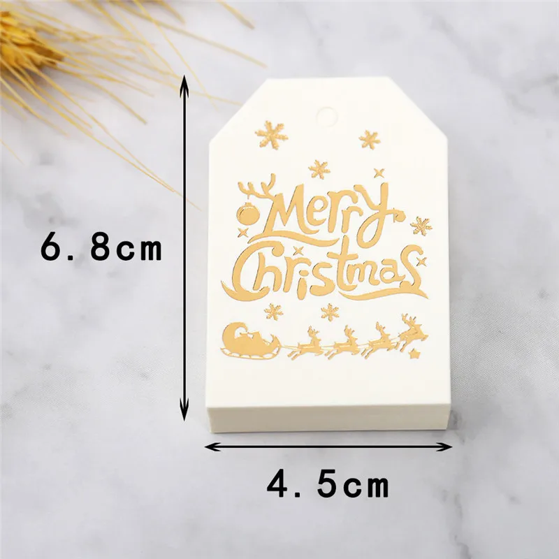 Merry Christmas Gift Tags White Red Small Cards Candy Cookie Package Hang Tag Navidad Noel Natal Party Supplies Decoration 50pcs