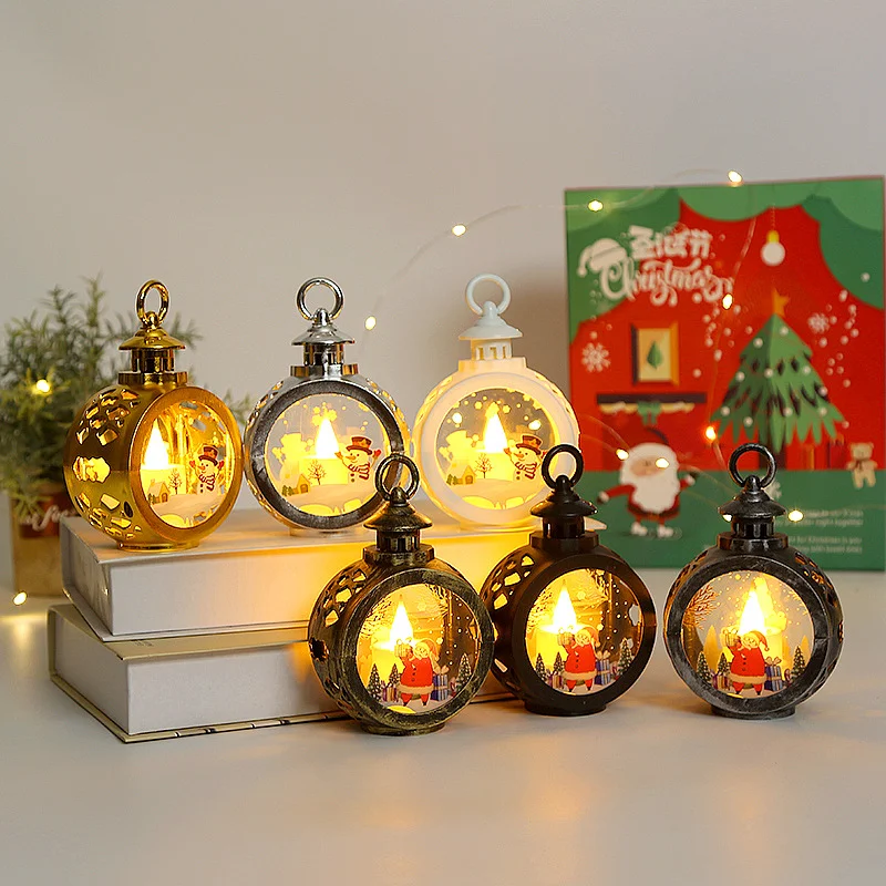 2024 NEW Christmas Led Candle Light Christmas Portable Lantern Hanging Decorations Father Christmas Vintage Window Decorations