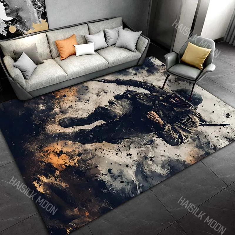 1PC Charging soldier battlefield explosion fire smoke Carpet for Living Room Bedroom Sofa Home Decor Rus Non-slip Floor Mat