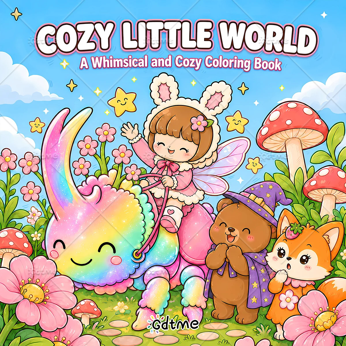 Cozy Little World Adult Coloring Book Large Print Cute Enchanted Woodland Scenes Stress Relief Relaxing Art Therapy Drawing Book