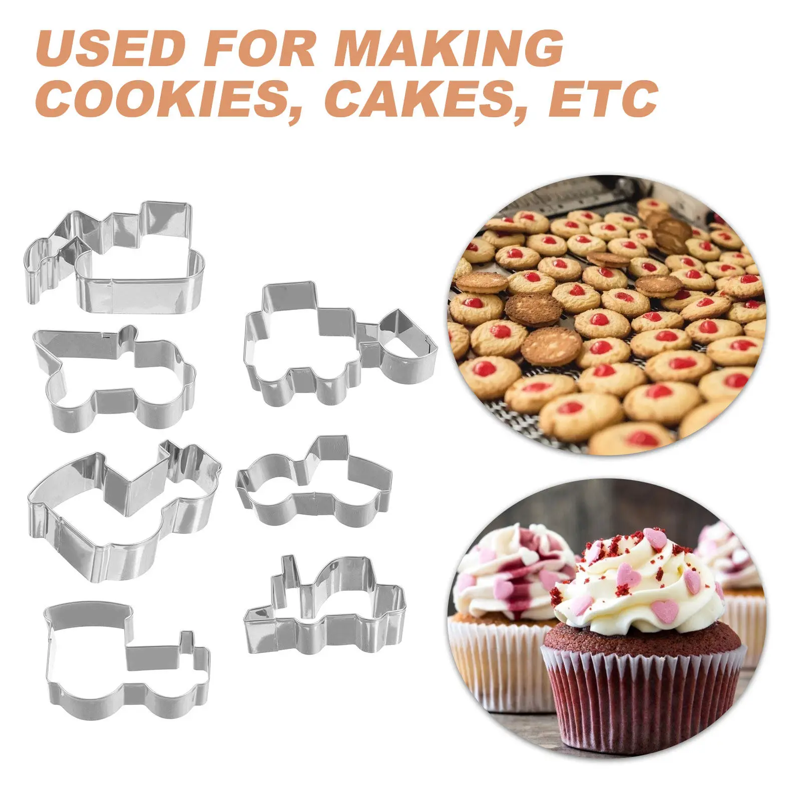 7Pcs Construction Cookie Cutters Set Engineering Vehicle Shapes Stainless Steel Baking Molds for Cakes Cookies Fondant