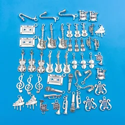 51pcs/Set Zinc Alloy Antique Silvery Instrument Notes Shaped Pendants for DIY Necklace Bracelet Earrings Jewelry Making Handmade