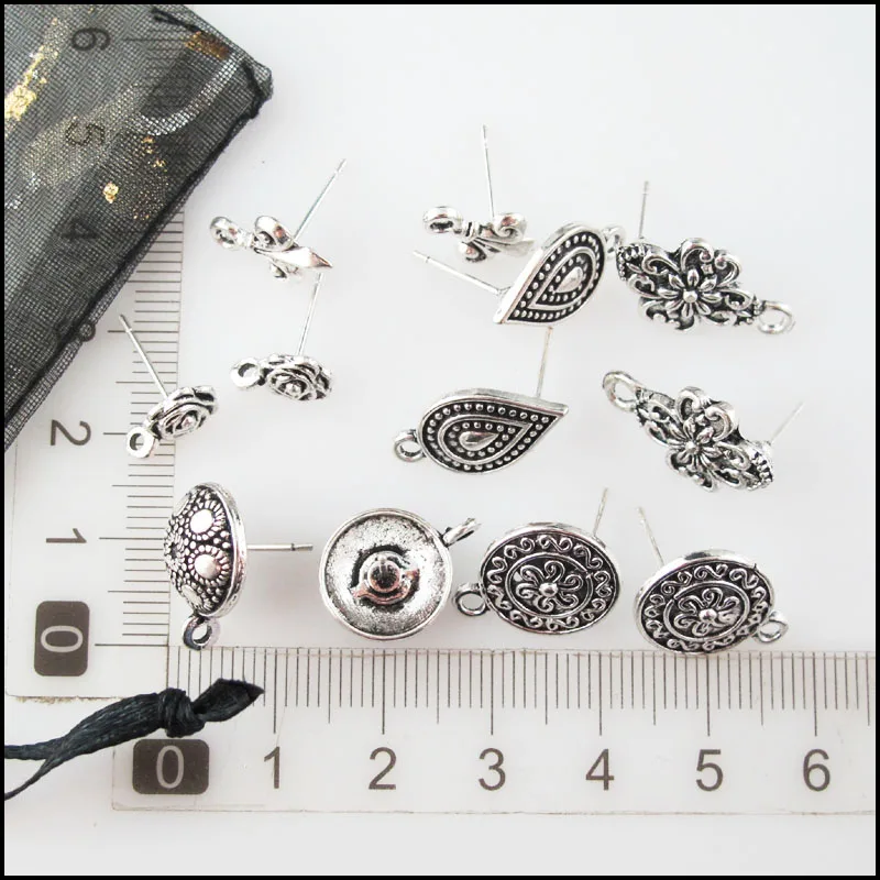 Fashion New Round Findings Flower Wire Earrings Hooks Connectors Tibetan Silver Plated