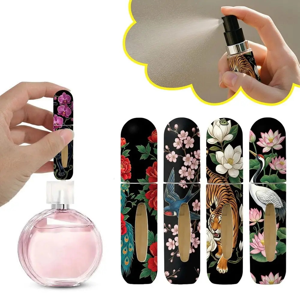 Fashion 5ml Perfume Bottle Floral Refillable Liquid Cosmetic Container Leak-proof with Key Ring Perfume Atomizer Bottle Travel