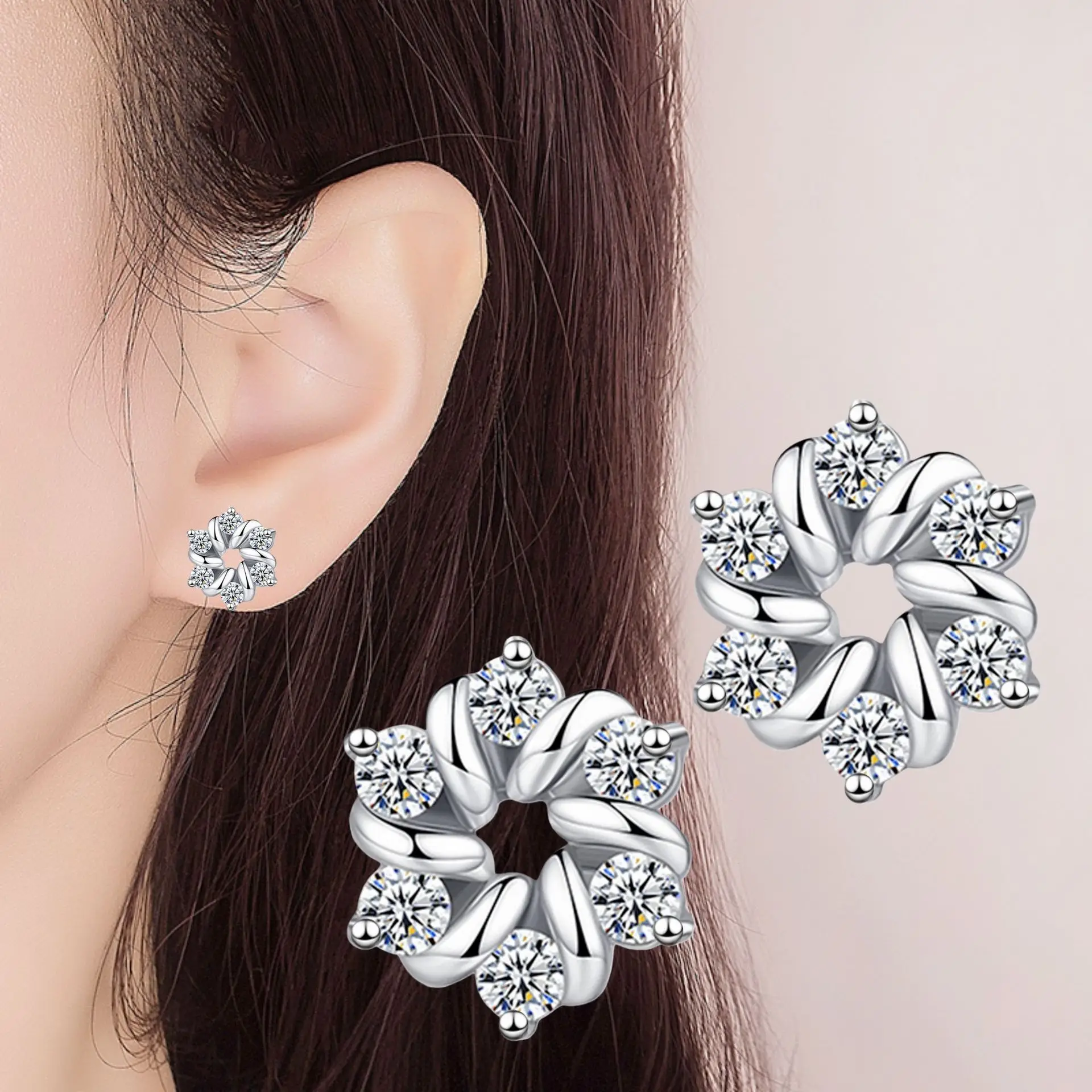 

Zircon Real 925 Sterling Silver Earrings Channel Cubic Silver Stud Earrings for Women Sterling Silver Jewelry