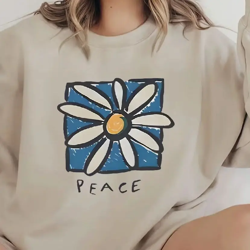 

Unisex Sweatshirt Long Sleeves Casual Hoodies Stylish Pullover Daily Wear Multiple Colors Versatile Hand Drawn Daisy Peace