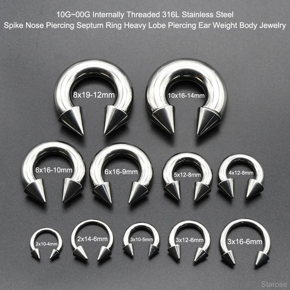 0G Punk Spike Große Größe Innengewinde Edelstahl Kegel Kreisförmige Barbell Piercing Septum Nasenring Hoop Helix Ohrringe – Detail 5