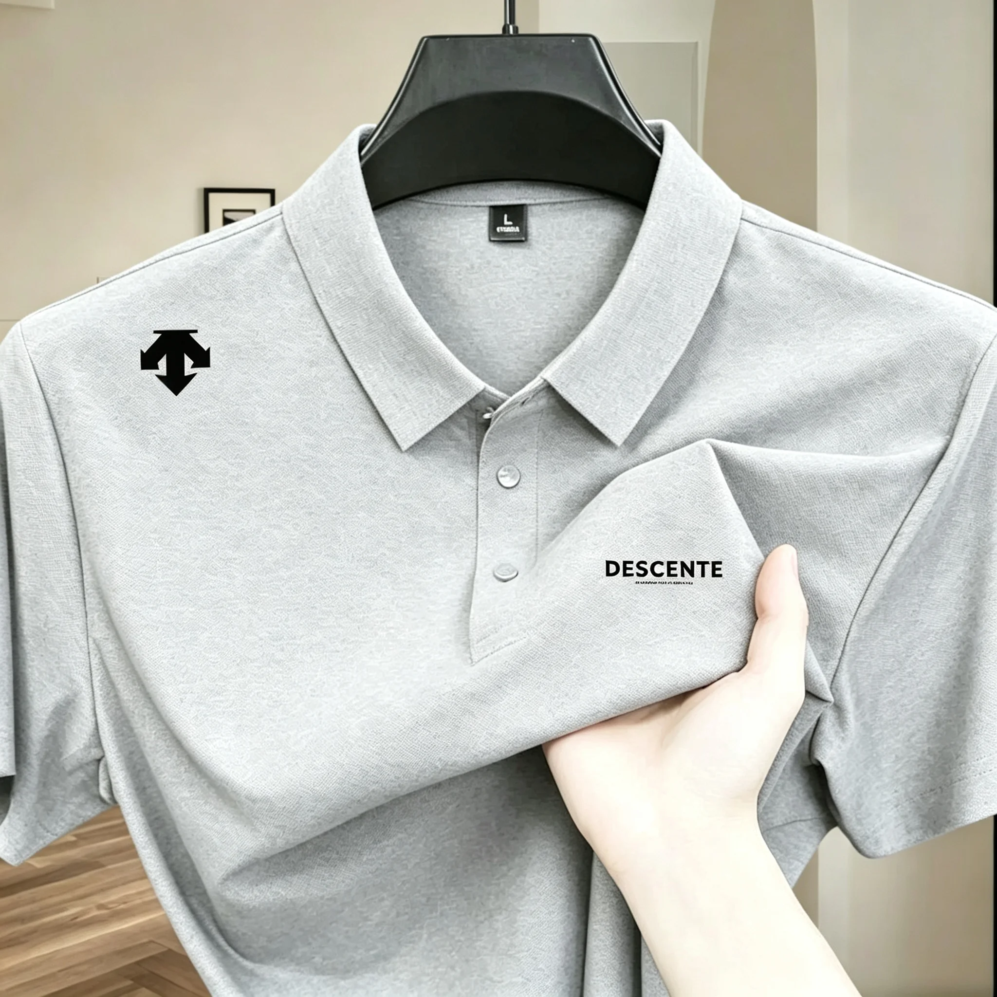 Hochwertiges Eisseiden-Poloshirt, kurzärmelig, Herren-Sportmarke, bedrucktes Oberteil, Sommer 2026, neu, kühl und atmungsaktiv, lässiges T-Shirt. – Detail 17