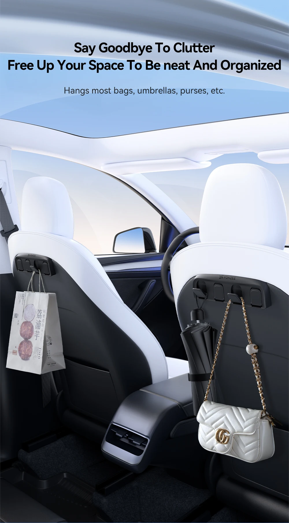YZ für Tesla Model YL Y 3 Highland Juniper 2021-2026 Klappbarer Auto-Rücksitz-Aufbewahrungshaken Organizer ABS Automobilzubehör – Detail 3