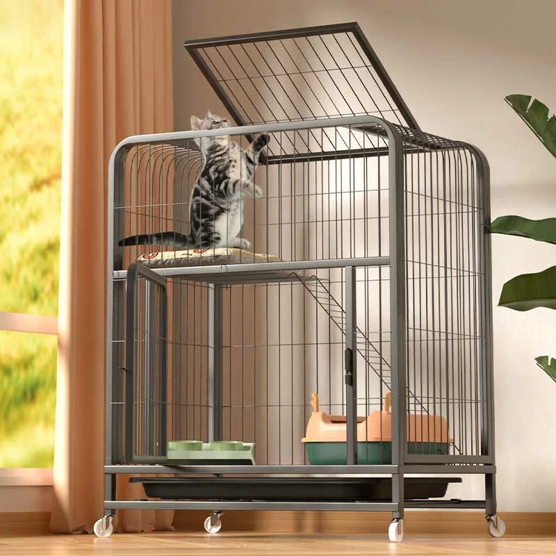 

Household Indoor Cat Cages Cat Villa with Toilet Super Large Free Space Cage House Wrought Iron Bold Dog Cages Pet Supplies