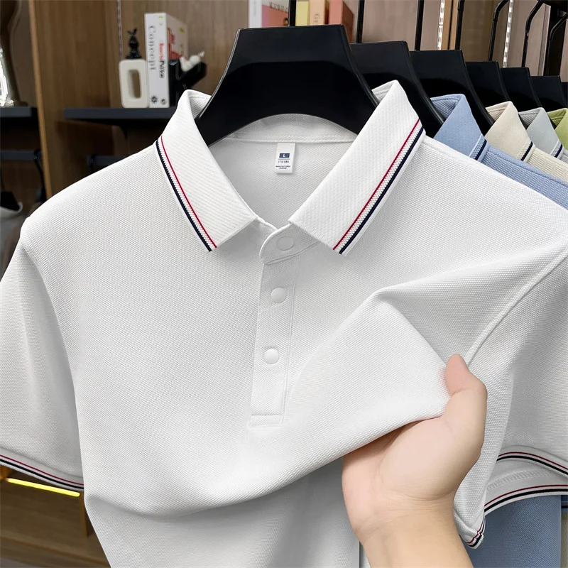 High quality men's short sleeve polo shirt summer new trend light luxury business style comfort breathable casual lapel T-shirt
