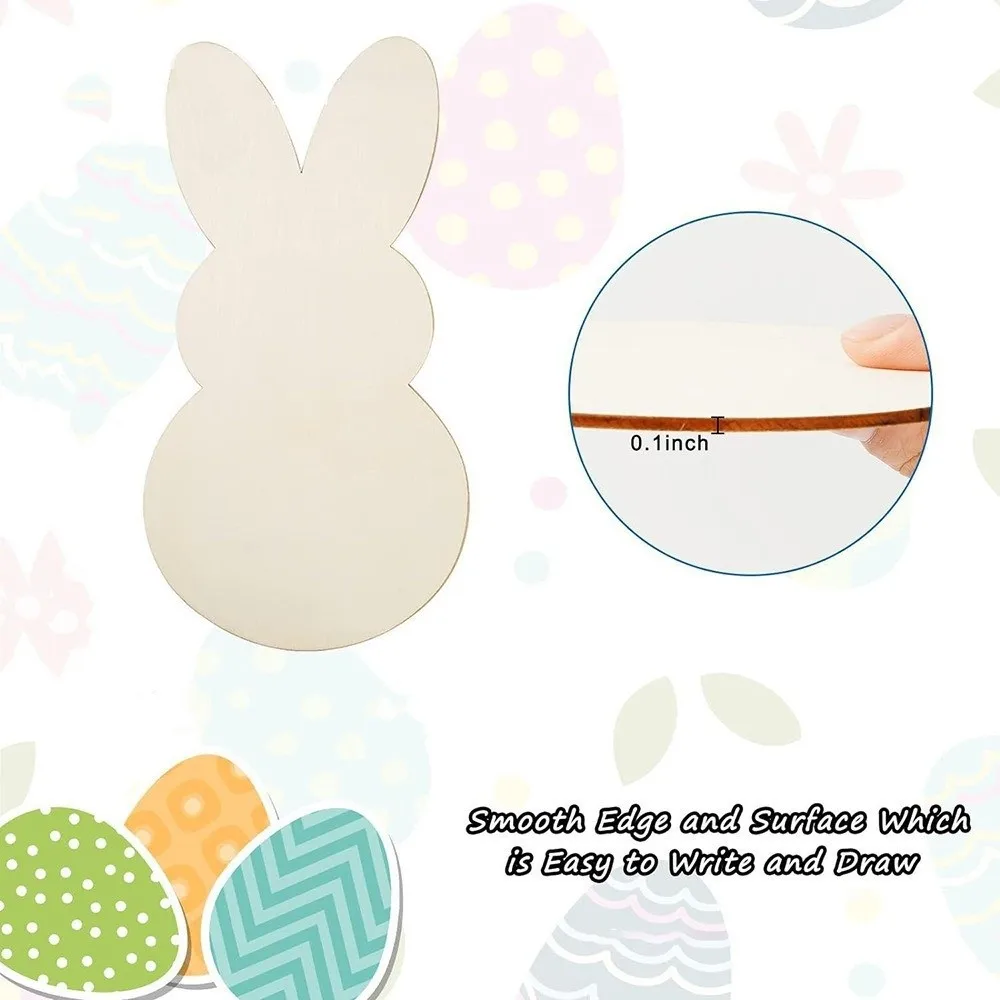 24 unids/set DIY Color conejito de Pascua tarjeta de madera pintura sin terminar juguete conejo de Pascua artesanía colgante suave conejito en blanco rodajas de madera