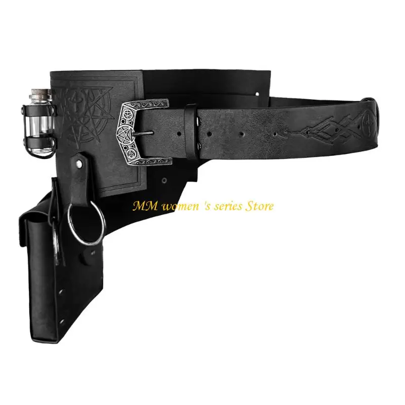 Q39C 중세 바이킹 가죽 후크 스트랩 허리 가방 르네상스 의상 액세서리