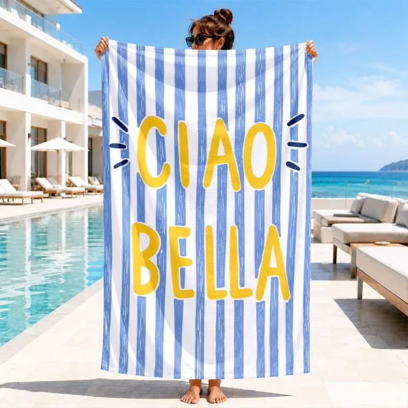 Microfiber Beach Towel Ciao Bella Striped Bath Towel Quick Dry Sand Free Pool Blanket Oversized  Shower Mat for Travel