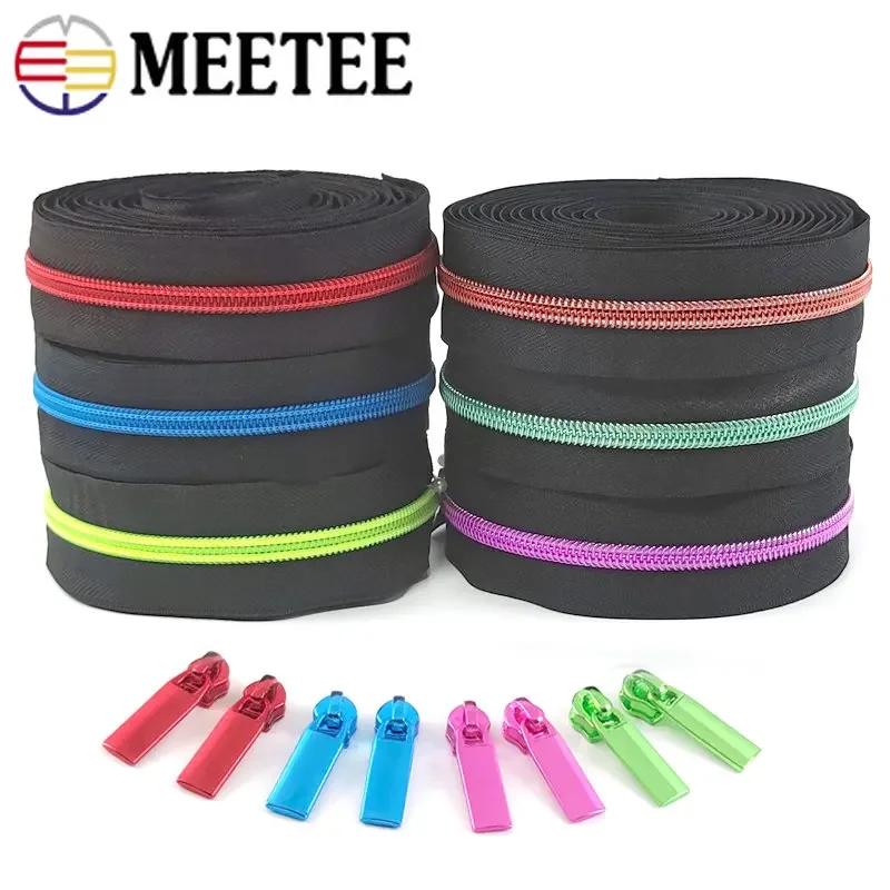 

2/4/10Meters 5# Nylon Zipper Tape+Zippers Puller Decorative Zip Sliders Bag Pocket Jacket Zips Repair Kit DIY Sewing Accessories