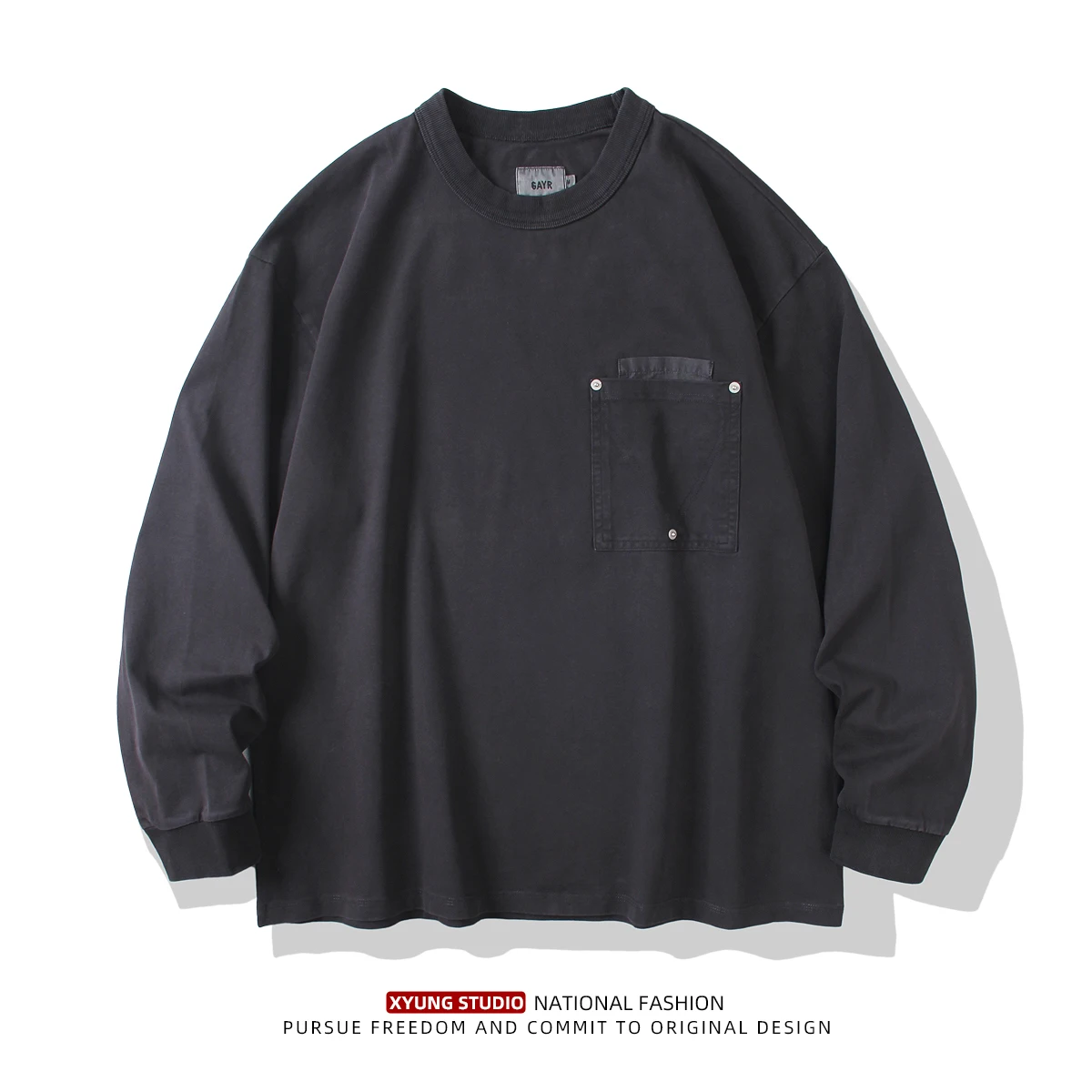 

Мужская толстовка из плотного хлопка с длинным рукавом, винтажная, в американском стиле, с эффектом восковой окраски, повседневная, для города